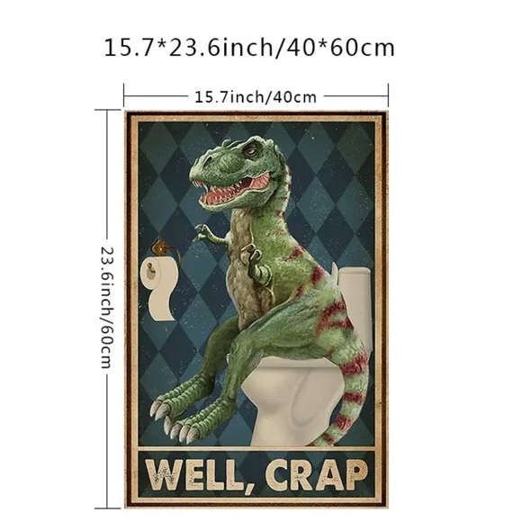 Funny Bathroom Pooping Dinosaur Canvas Wall Art - Picture 3 of 4